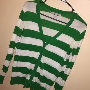 Green and white striped cardigan